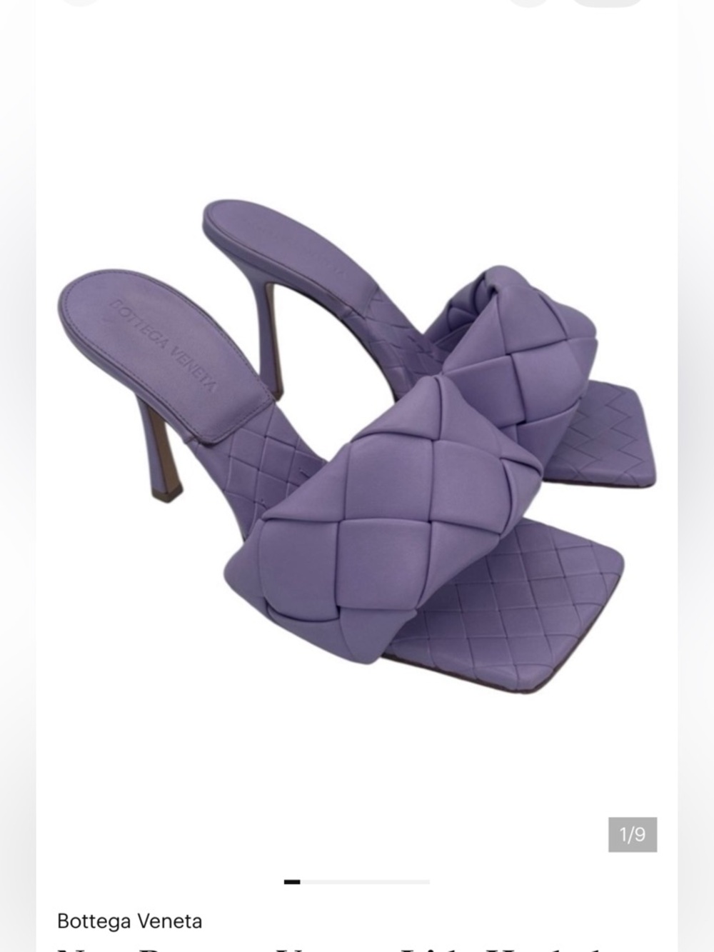 New Bottega Veneta Lido Heeled Leather Square Toe Sandals EU 39/ US 9 Lavender